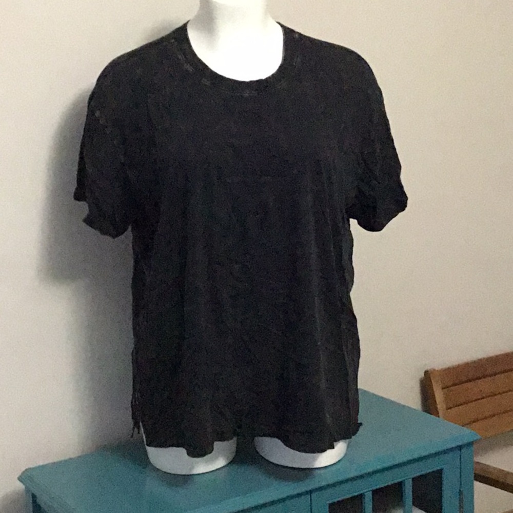 Torrid Black Boxy Short Sleeve Tee With Open Fringe Back 3x Size 3